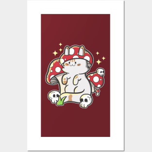 cute mushroom cat Posters and Art